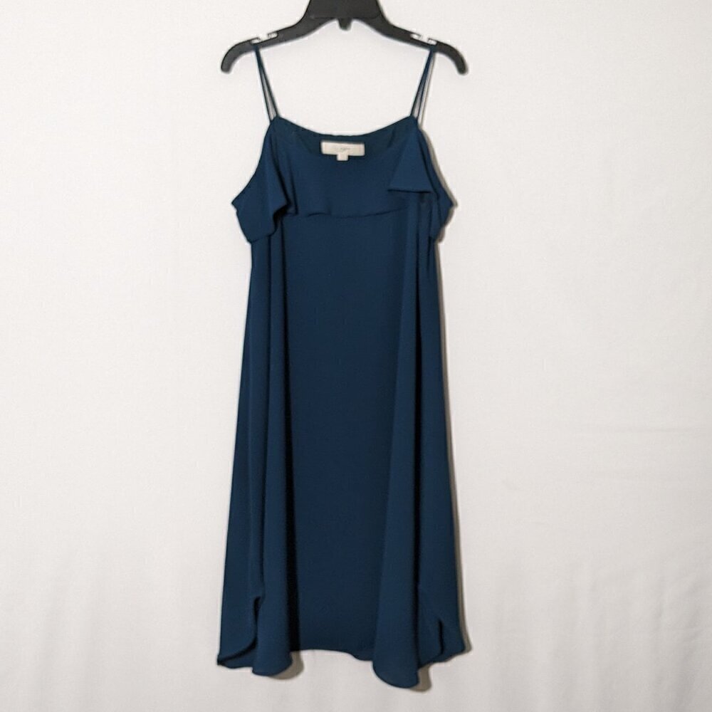ANN TAYLOR "LOFT" Teal Blue Chiffon, Formal Strappy Party Dress; Size XS